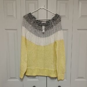 Maurices Yellow, White, and Gray Off-the-Shoulder Sweater. NWT